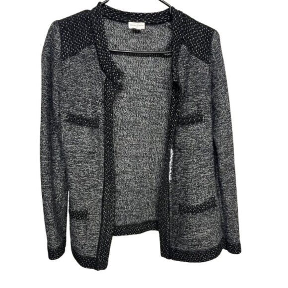 Jaclyn Smith Sweaters - Jaclyn Smith Black & Gray Knit Open Front Cardigan Jacket Textured Sweater